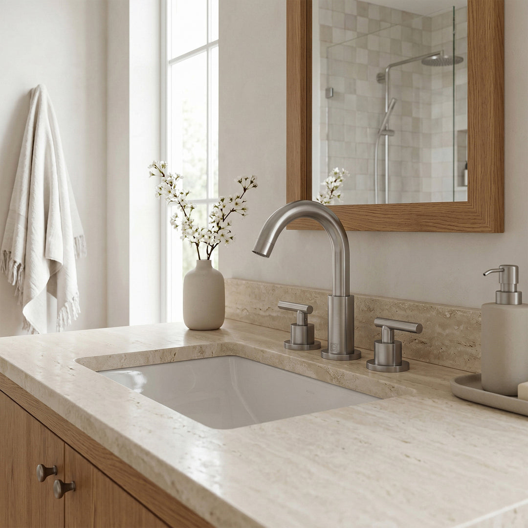 8 Inch Widespread Double Handle Bathroom Faucet In Brushed Nickel - View 2 - Joshua Marshal