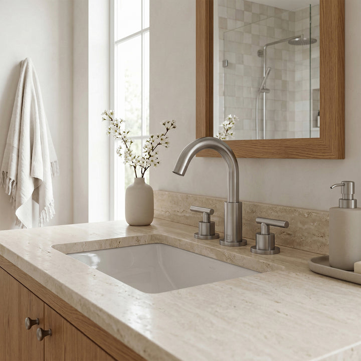 8 Inch Widespread Double Handle Bathroom Faucet In Brushed Nickel - View 2 - Joshua Marshal