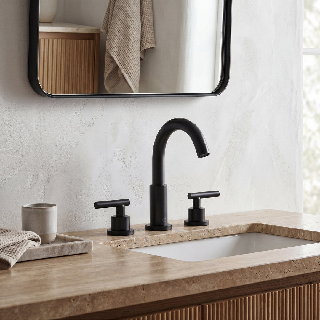 8 Inch Widespread Double Handle Bathroom Faucet In Matte Black - View 2 - Joshua Marshal