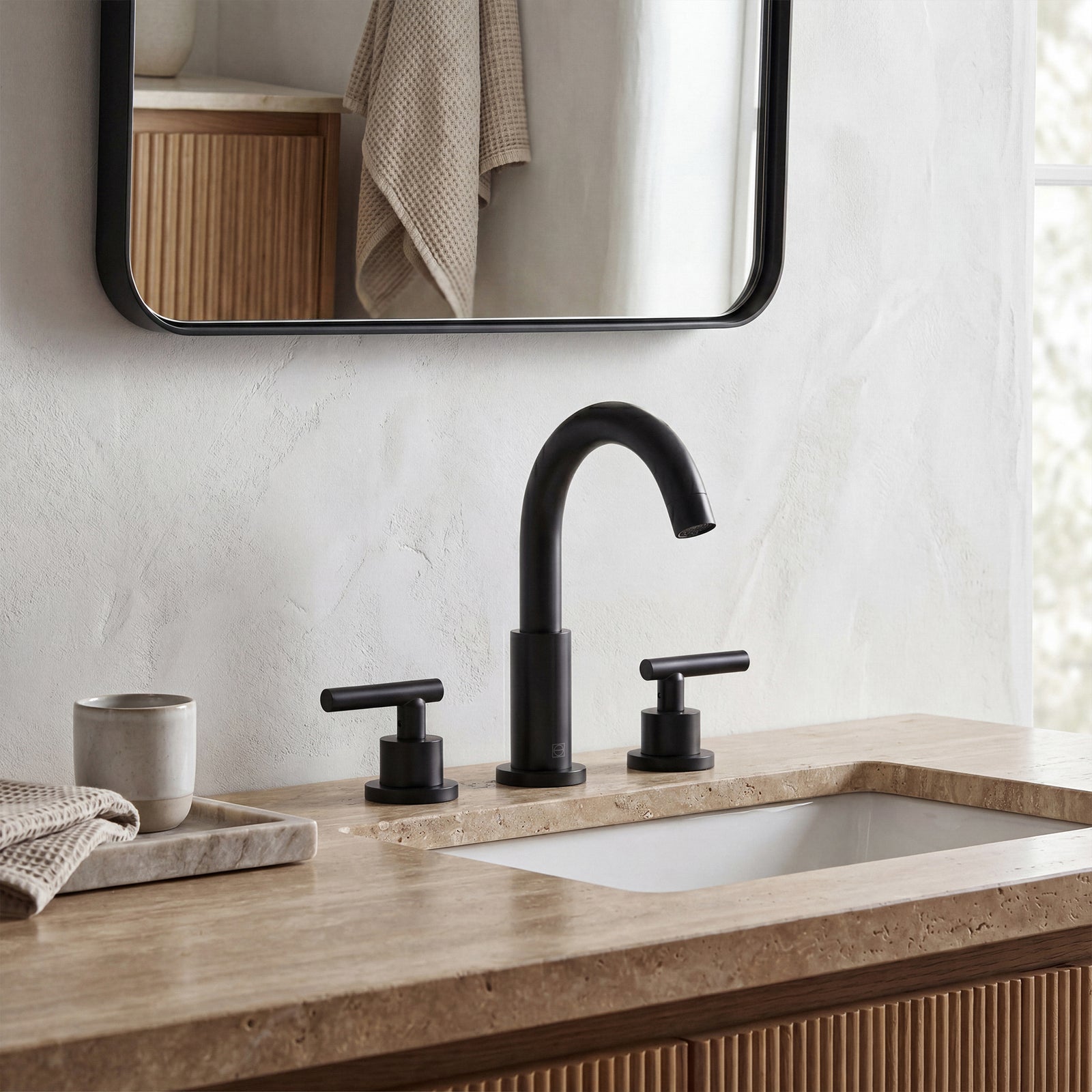 8 Inch Widespread Double Handle Bathroom Faucet In Matte Black - View 2 - Joshua Marshal