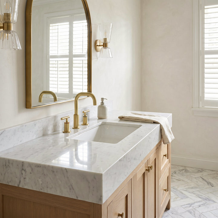 8 Inch Widespread Double Handle Bathroom Faucet In Brushed Gold - View 2 - Joshua Marshal