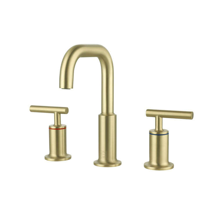 8 Inch Widespread Double Handle Bathroom Faucet In Brushed Gold - View 3 - Joshua Marshal