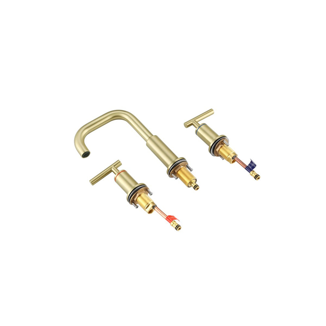 8 Inch Widespread Double Handle Bathroom Faucet In Brushed Gold - View 4 - Joshua Marshal
