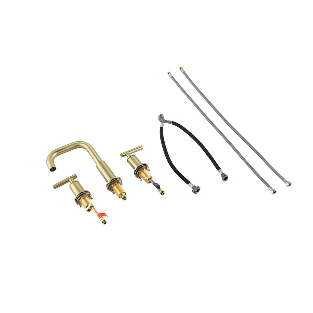 8 Inch Widespread Double Handle Bathroom Faucet In Brushed Gold - View 5 - Joshua Marshal