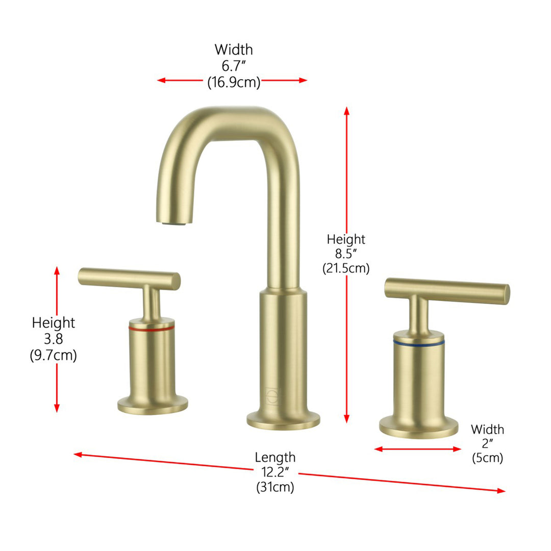 8 Inch Widespread Double Handle Bathroom Faucet In Brushed Gold - View 6 - Joshua Marshal