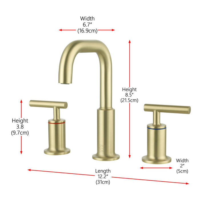 8 Inch Widespread Double Handle Bathroom Faucet In Brushed Gold - View 6 - Joshua Marshal
