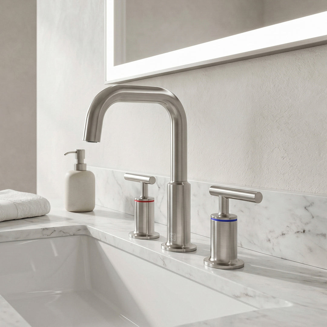 8 Inch Widespread Double Handle Bathroom Faucet In Brushed Nickel Brushed Nickel Finish - KITCHEN & BATH by Joshua Marshal