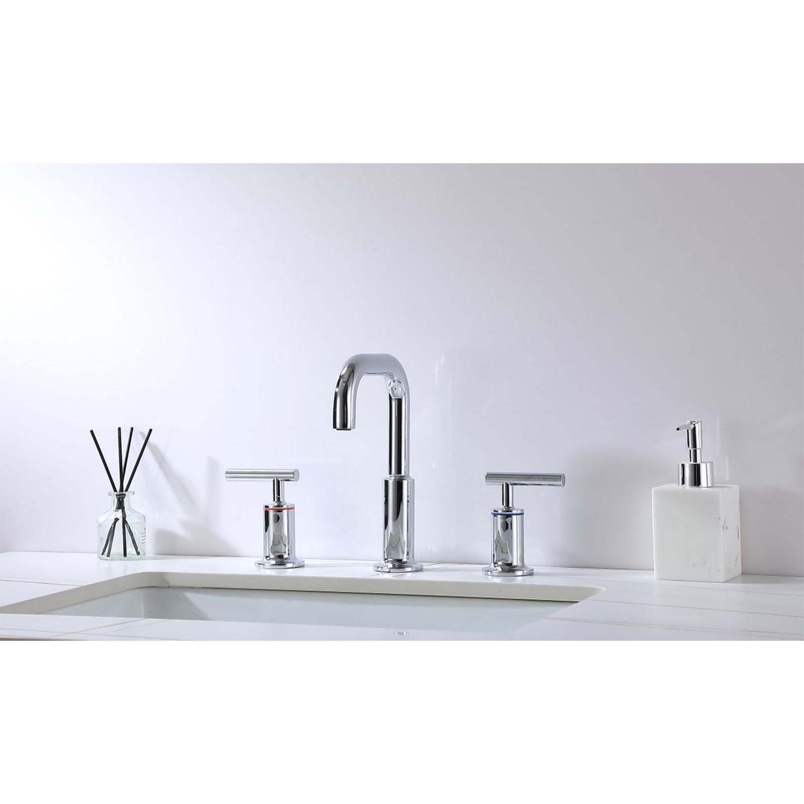 8 Inch Widespread Double Handle Bathroom Faucet In Chrome - View 2 - Joshua Marshal