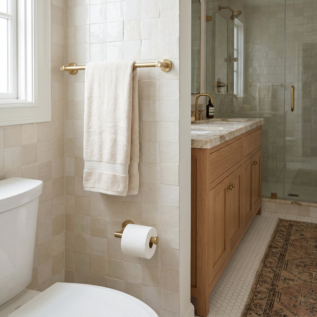 2-Piece Bathroom Hardware Set In Brushed Gold - View 2 - Joshua Marshal