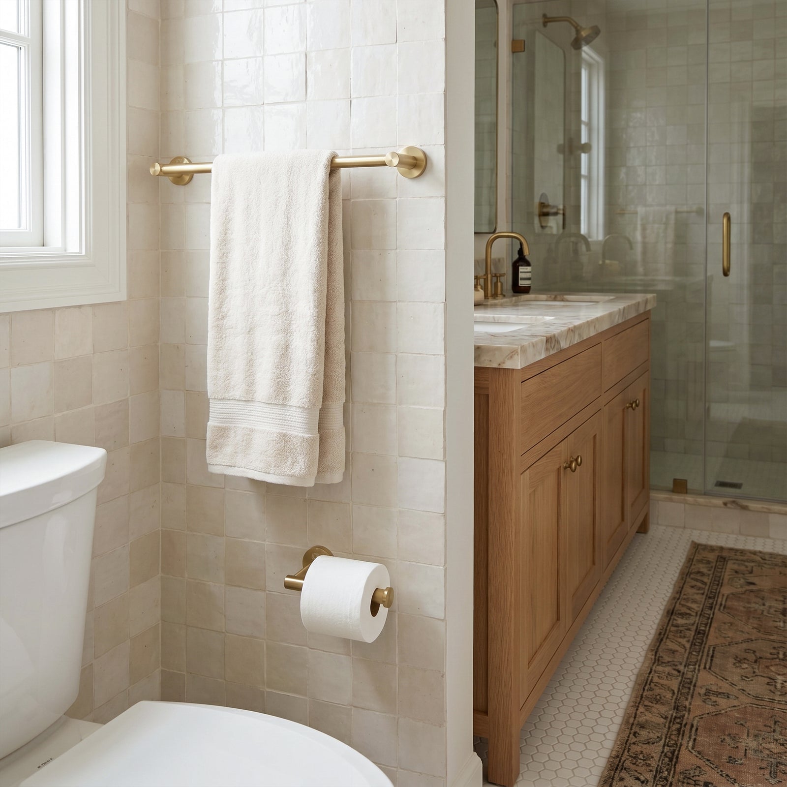 2-Piece Bathroom Hardware Set In Brushed Gold - View 2 - Joshua Marshal