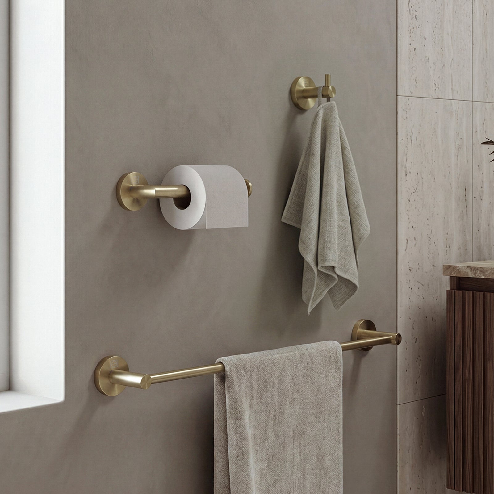 3-Piece Bathroom Hardware Set In Brushed Gold Brushed Gold Finish - KITCHEN & BATH by Joshua Marshal