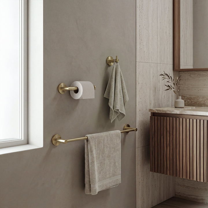 3-Piece Bathroom Hardware Set In Brushed Gold - View 2 - Joshua Marshal