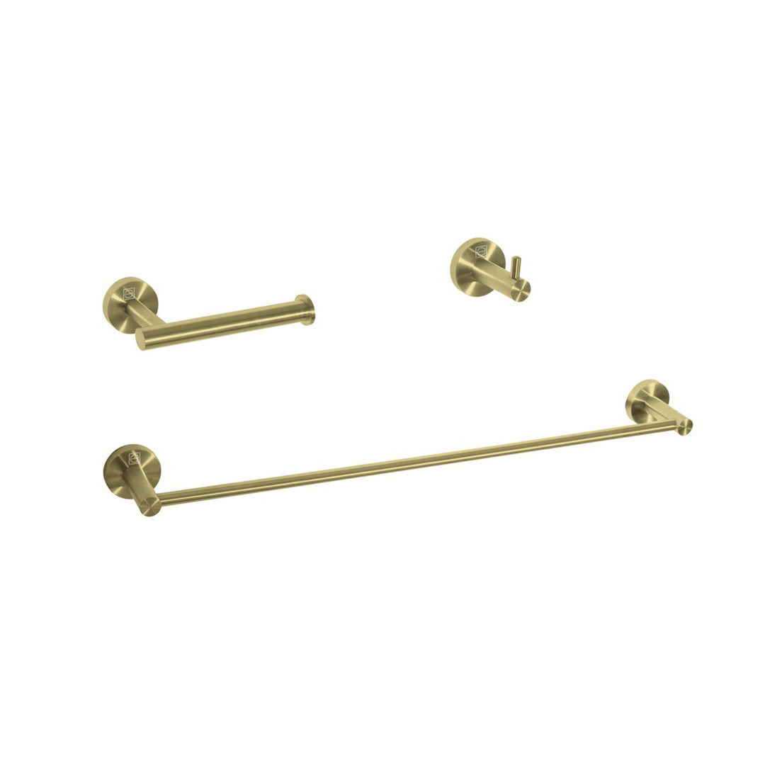 3-Piece Bathroom Hardware Set In Brushed Gold - View 3 - Joshua Marshal