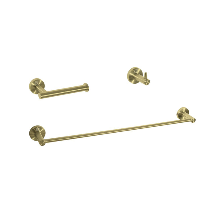3-Piece Bathroom Hardware Set In Brushed Gold - View 3 - Joshua Marshal