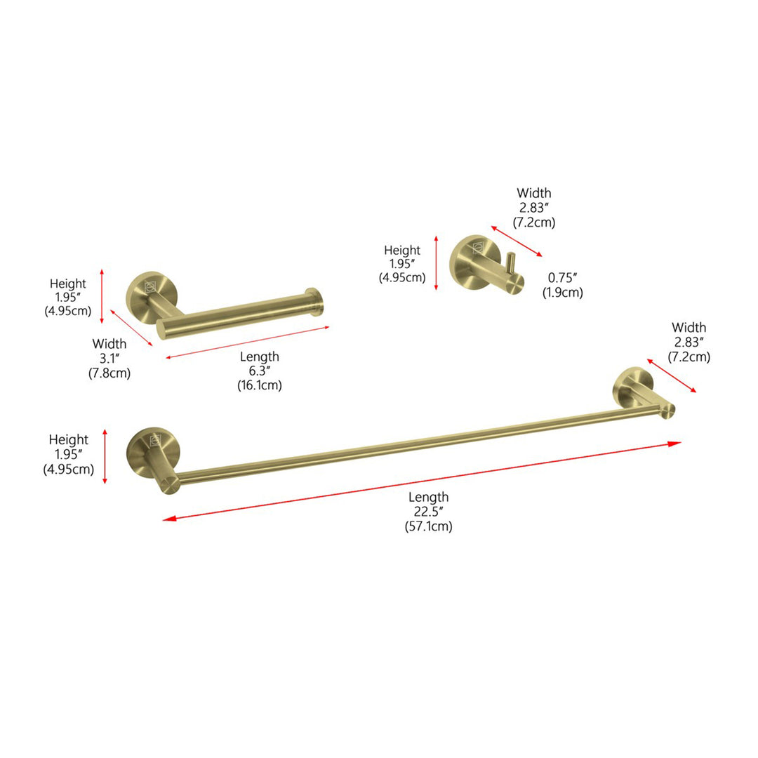 3-Piece Bathroom Hardware Set In Brushed Gold - View 4 - Joshua Marshal