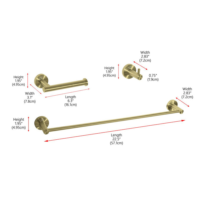 3-Piece Bathroom Hardware Set In Brushed Gold - View 4 - Joshua Marshal