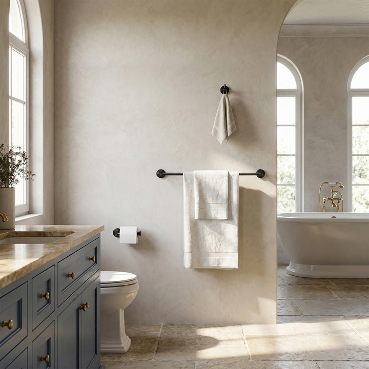 3-Piece Bathroom Hardware Set In Matte Black - View 2 - Joshua Marshal