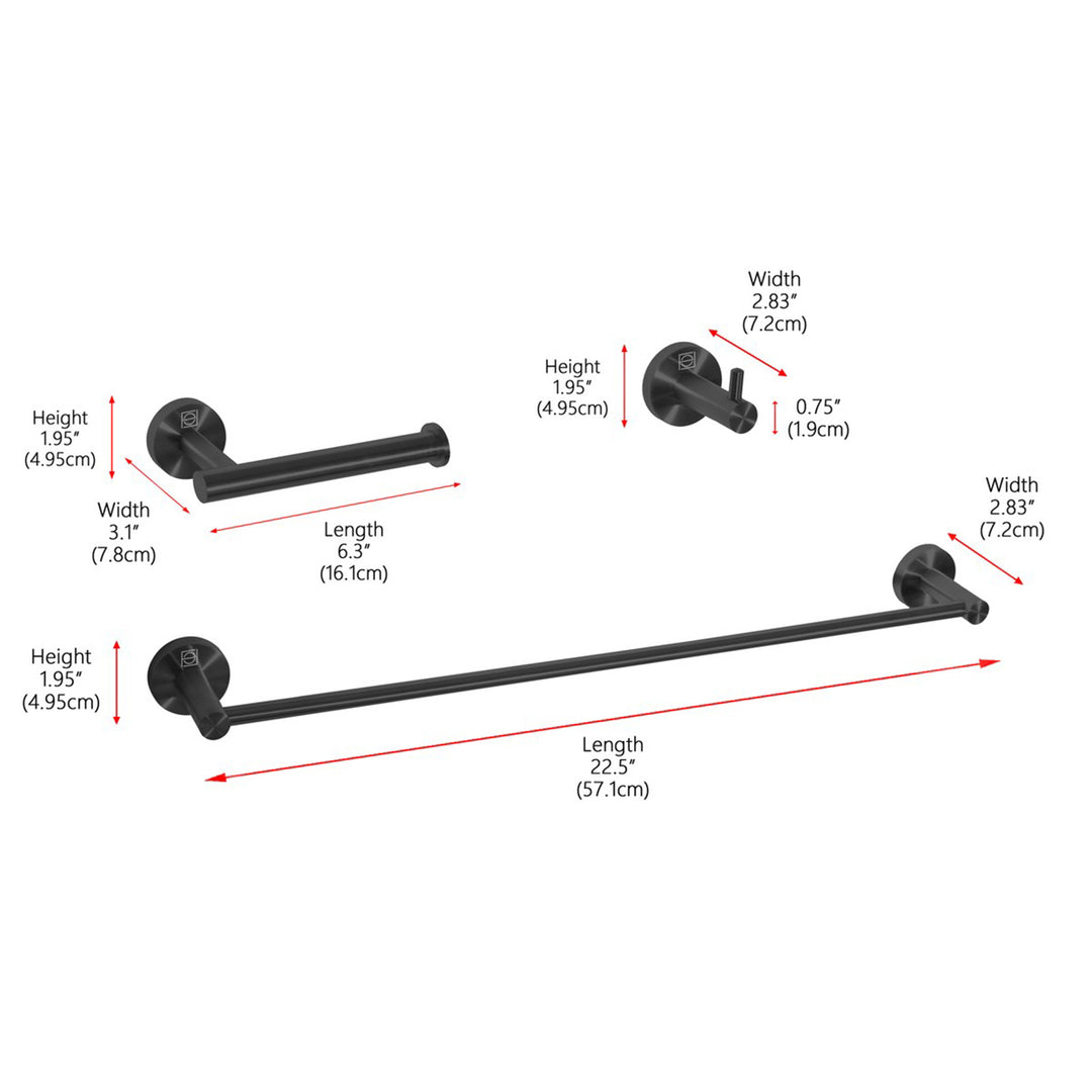 3-Piece Bathroom Hardware Set In Matte Black - View 4 - Joshua Marshal
