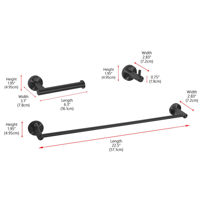 3-Piece Bathroom Hardware Set In Matte Black - View 4 - Joshua Marshal