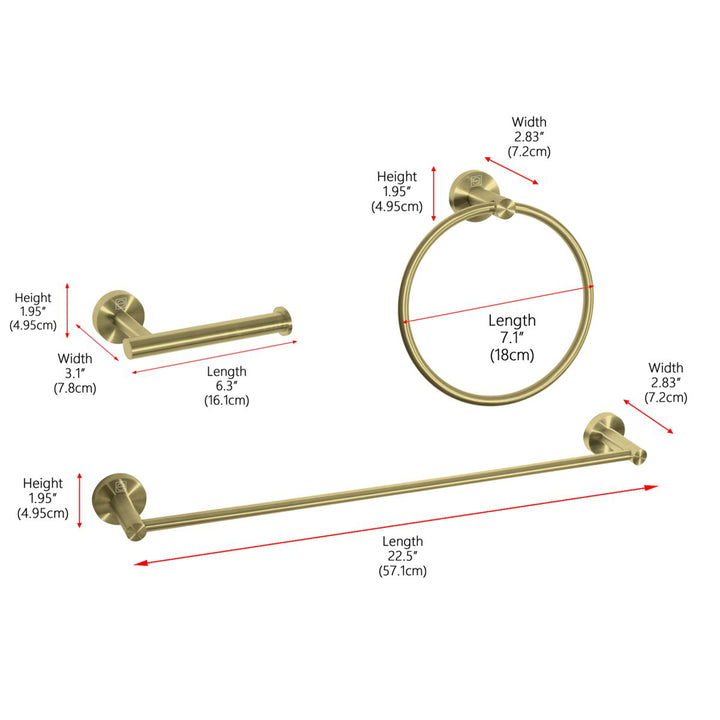 3-Piece Bathroom Hardware Set In Brushed Gold - View 4 - Joshua Marshal