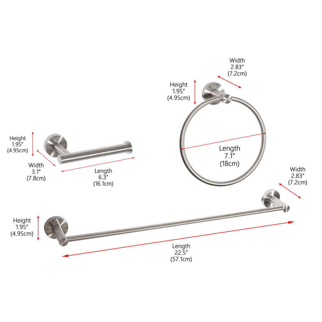 3-Piece Bathroom Hardware Set In Brushed Nickel - View 4 - Joshua Marshal