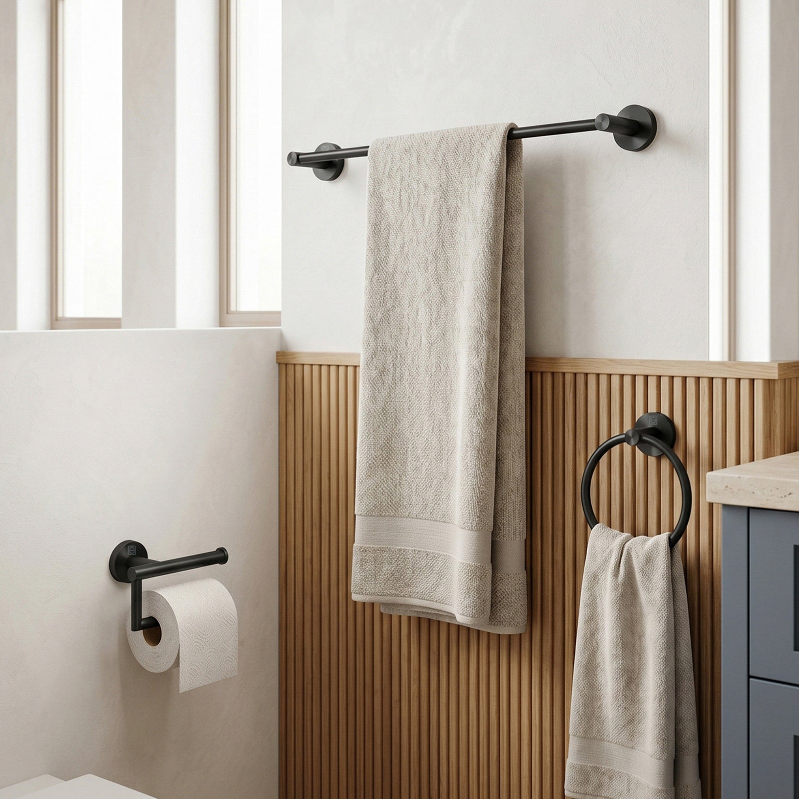 3-Piece Bathroom Hardware Set In Matte Black Matte Black Finish - KITCHEN & BATH by Joshua Marshal