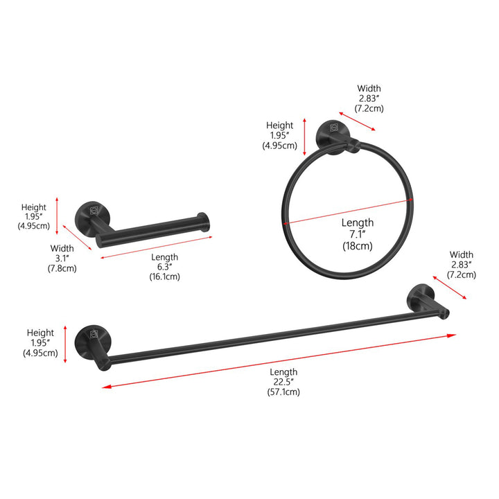 3-Piece Bathroom Hardware Set In Matte Black - View 4 - Joshua Marshal