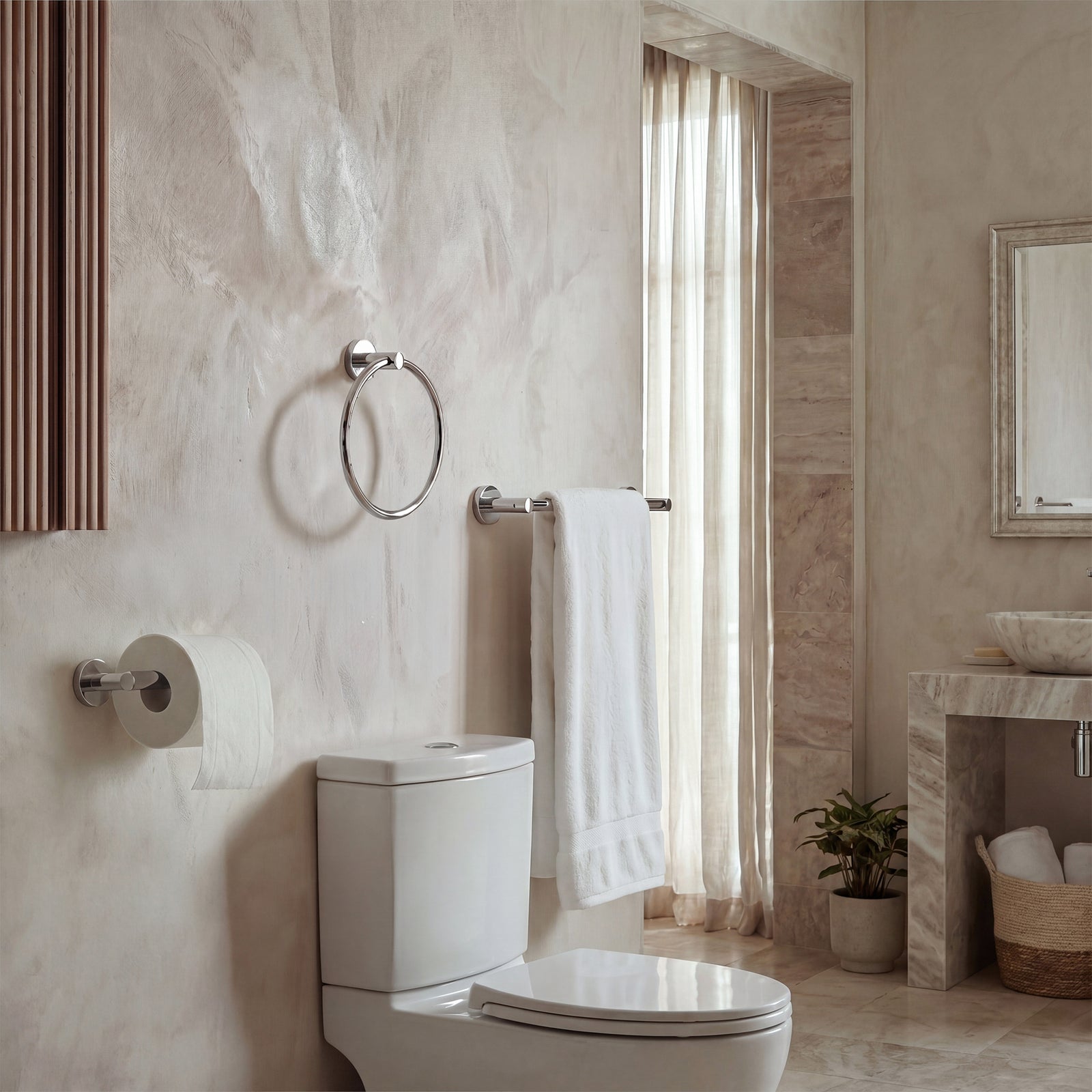 3-Piece Bathroom Hardware Set In Chrome - View 2 - Joshua Marshal