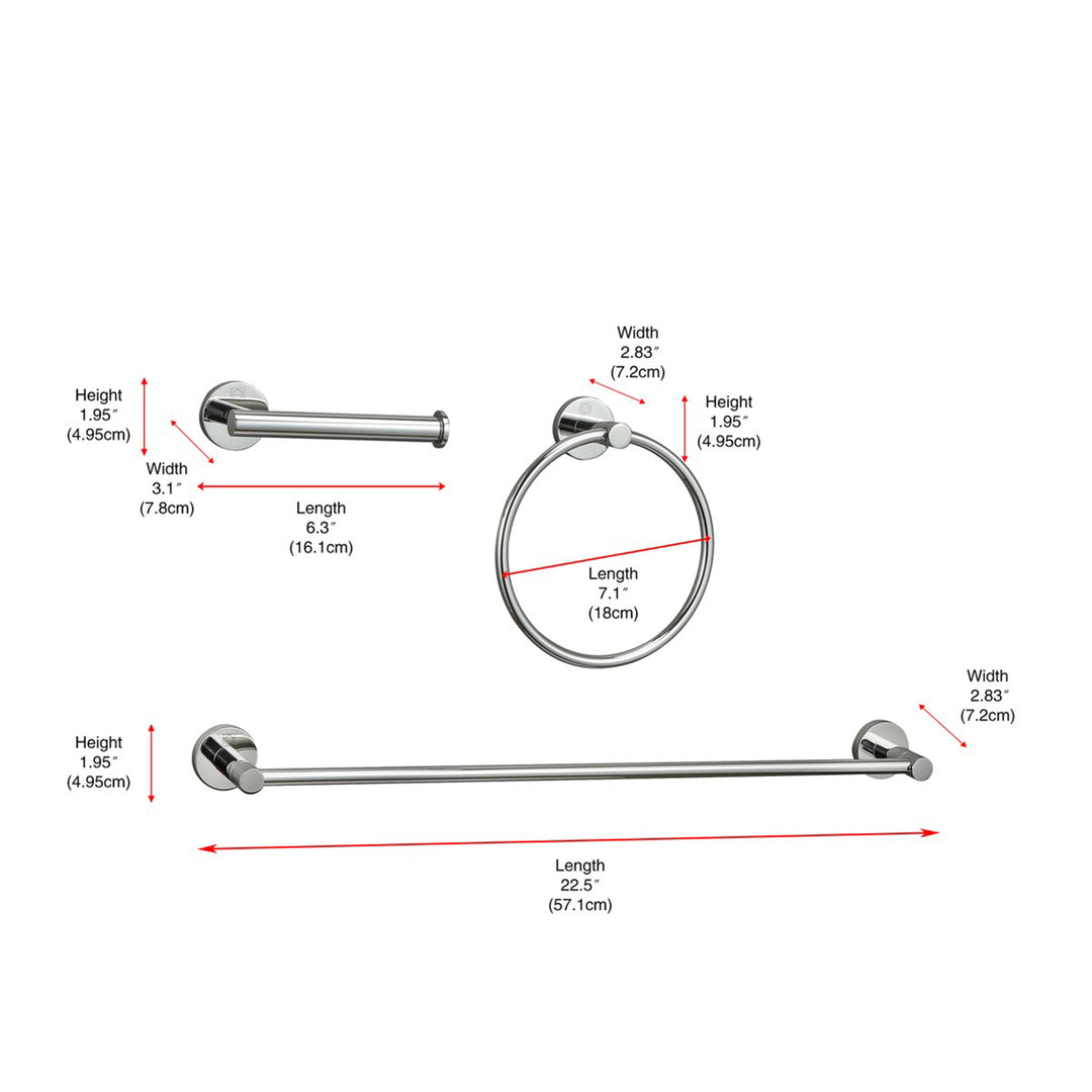 3-Piece Bathroom Hardware Set In Chrome - View 4 - Joshua Marshal