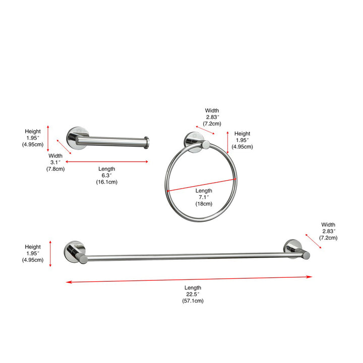 3-Piece Bathroom Hardware Set In Chrome - View 4 - Joshua Marshal