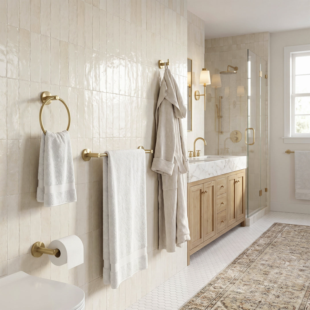 4-Piece Bathroom Hardware Set In Brushed Gold - View 2 - Joshua Marshal
