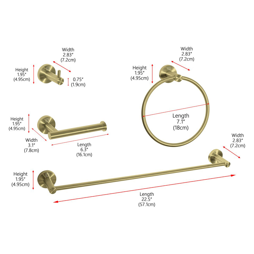 4-Piece Bathroom Hardware Set In Brushed Gold - View 4 - Joshua Marshal