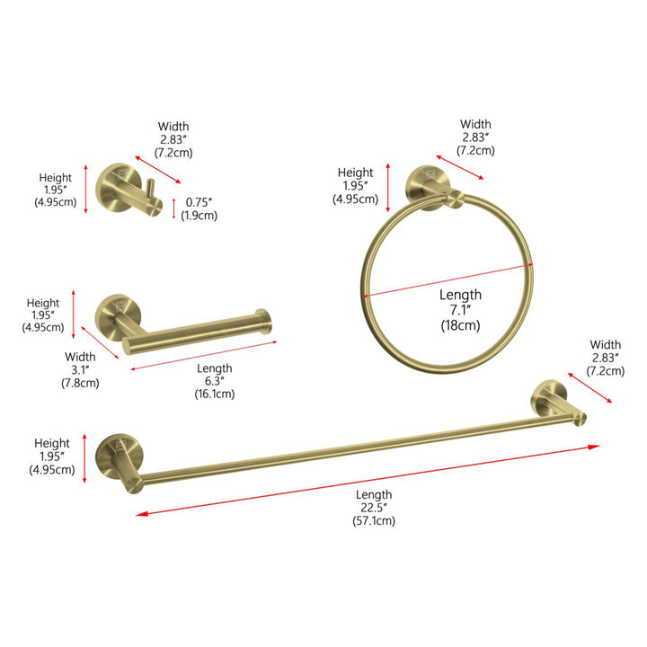 4-Piece Bathroom Hardware Set In Brushed Gold - View 4 - Joshua Marshal