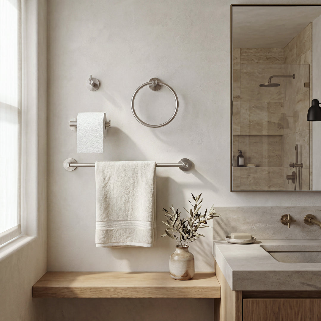 4-Piece Bathroom Hardware Set In Brushed Nickel - View 2 - Joshua Marshal