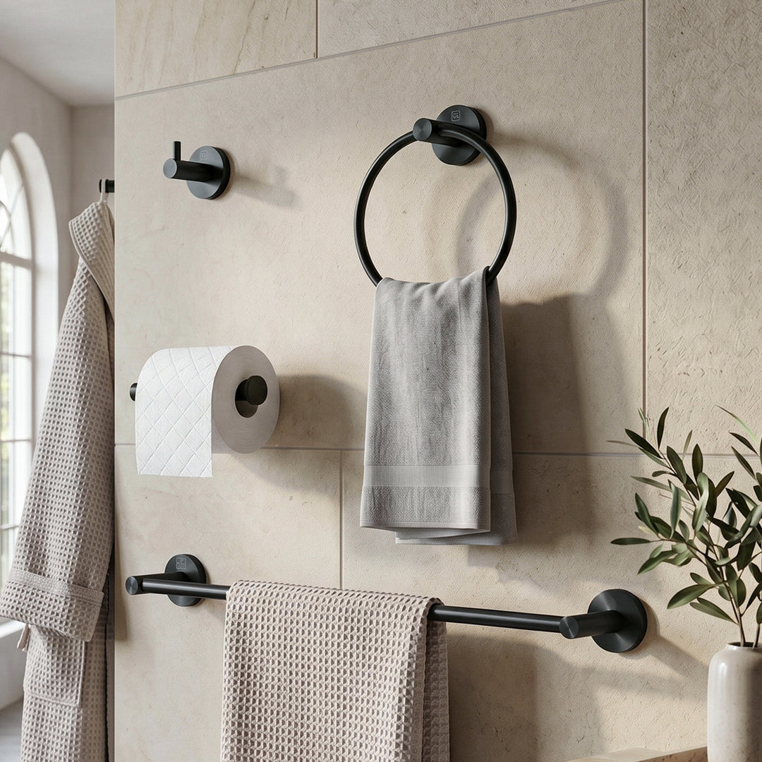 4-Piece Bathroom Hardware Set In Matte Black Matte Black Finish - KITCHEN & BATH by Joshua Marshal