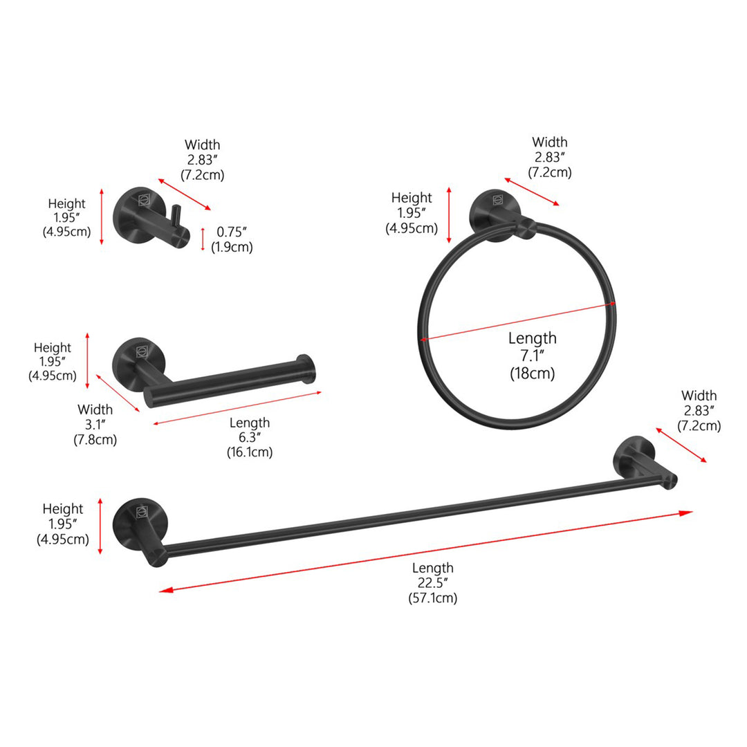 4-Piece Bathroom Hardware Set In Matte Black - View 4 - Joshua Marshal