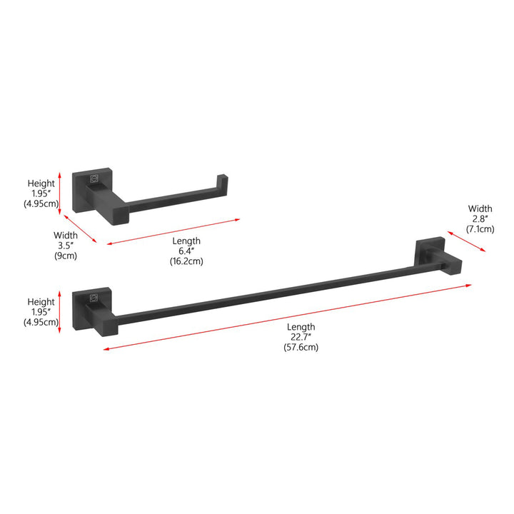 2-Piece Bathroom Hardware Set In Matte Black - View 3 - Joshua Marshal