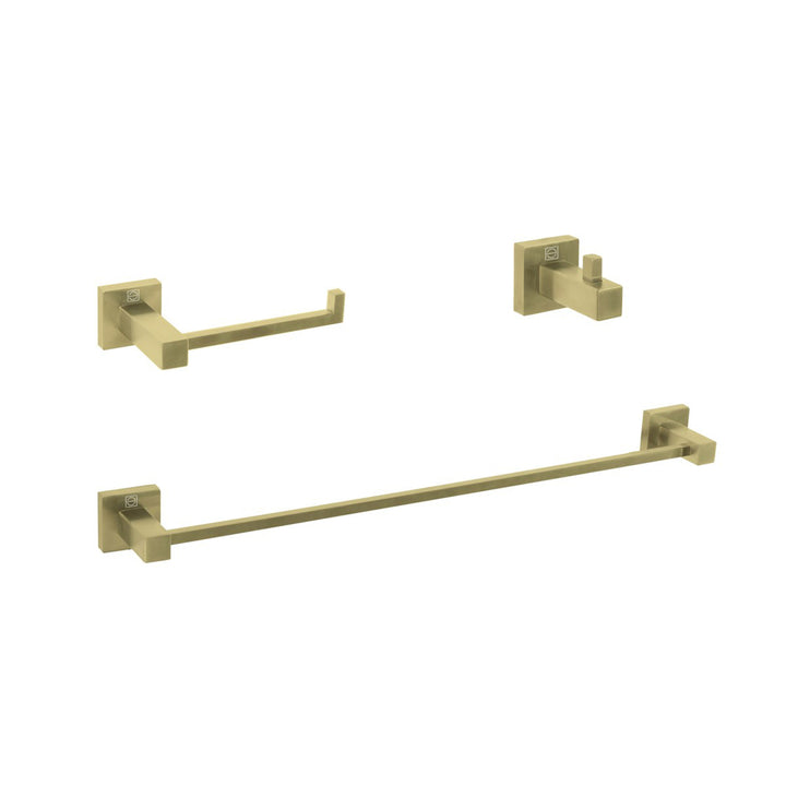3-Piece Bathroom Hardware Set In Brushed Gold - View 2 - Joshua Marshal