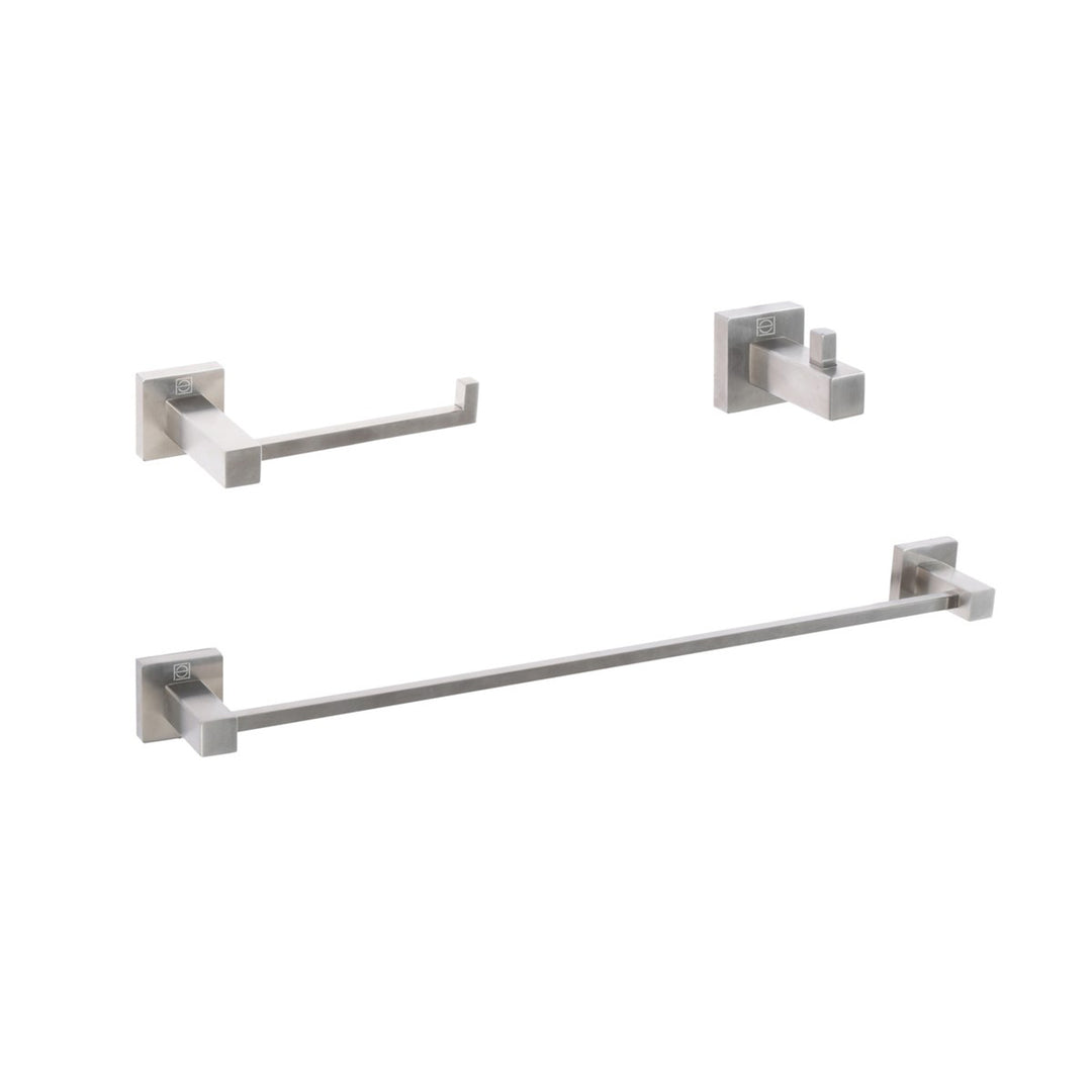 3-Piece Bathroom Hardware Set In Brushed Nickel - View 3 - Joshua Marshal