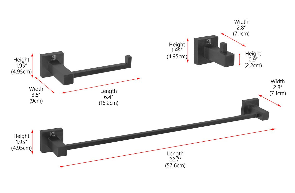 3-Piece Bathroom Hardware Set In Matte Black JM-856461