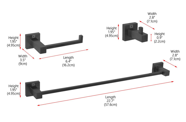 3-Piece Bathroom Hardware Set In Matte Black JM-856461