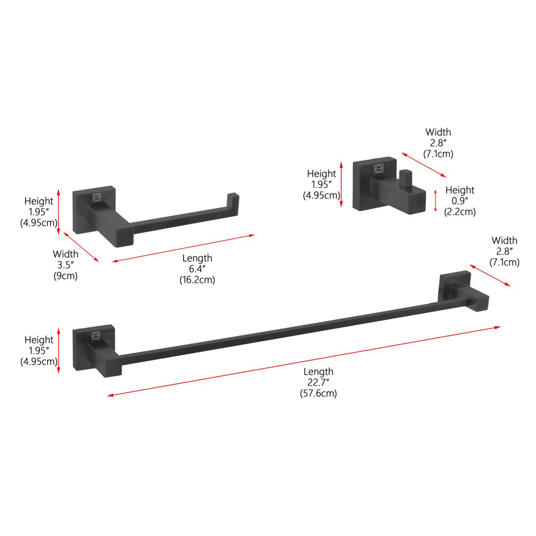 3-Piece Bathroom Hardware Set In Matte Black - View 4 - Joshua Marshal