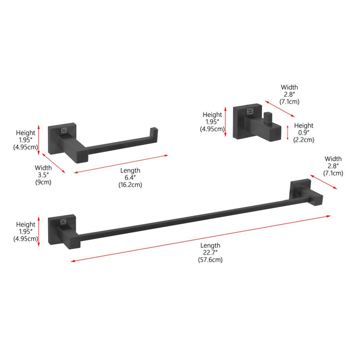 3-Piece Bathroom Hardware Set In Matte Black - View 4 - Joshua Marshal
