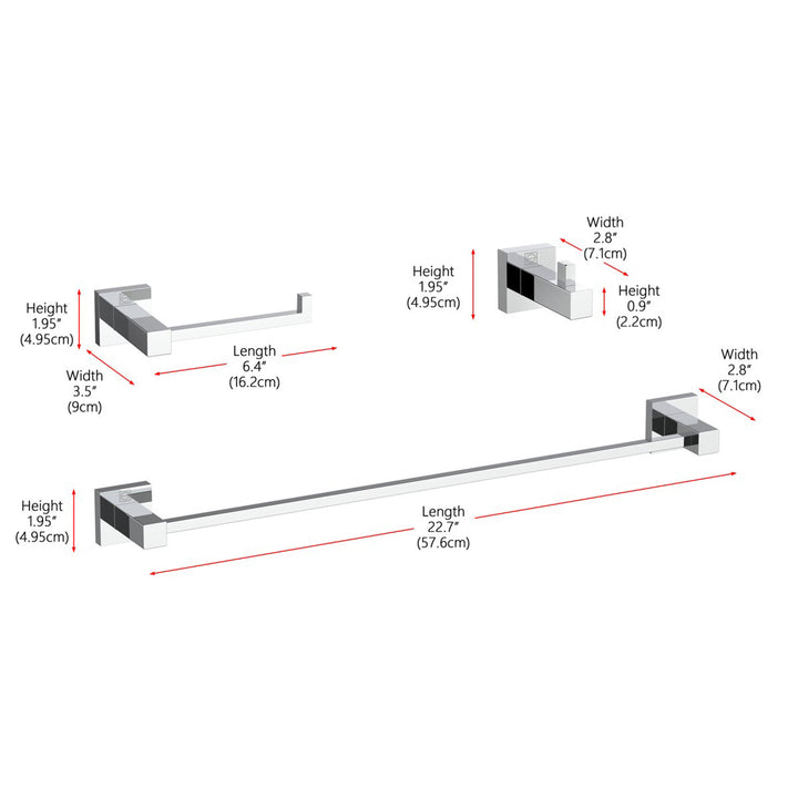 3-Piece Bathroom Hardware Set In Chrome - View 4 - Joshua Marshal