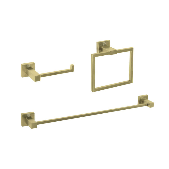 3-Piece Bathroom Hardware Set In Brushed Gold - View 2 - Joshua Marshal