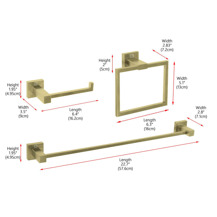 3-Piece Bathroom Hardware Set In Brushed Gold - View 3 - Joshua Marshal