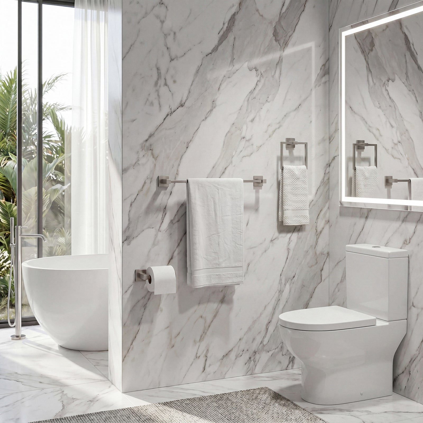 3-Piece Bathroom Hardware Set In Brushed Nickel - View 2 - Joshua Marshal