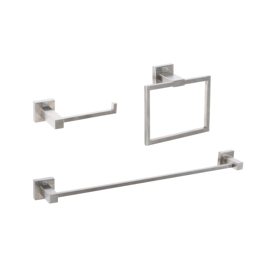 3-Piece Bathroom Hardware Set In Brushed Nickel - View 3 - Joshua Marshal