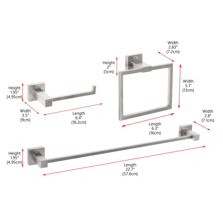 3-Piece Bathroom Hardware Set In Brushed Nickel - View 4 - Joshua Marshal