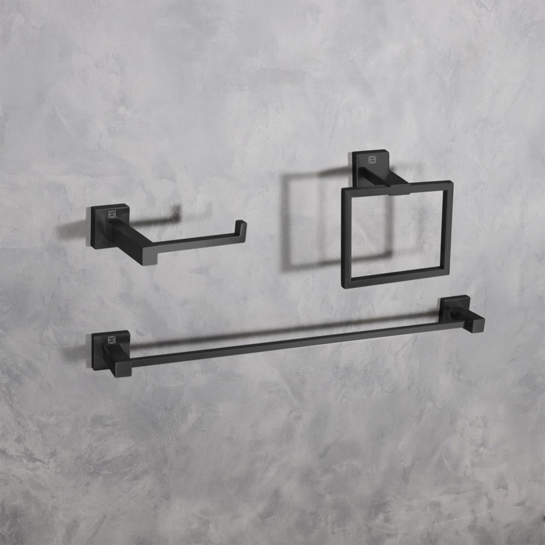 3-Piece Bathroom Hardware Set In Matte Black Matte Black Finish - KITCHEN & BATH by Joshua Marshal